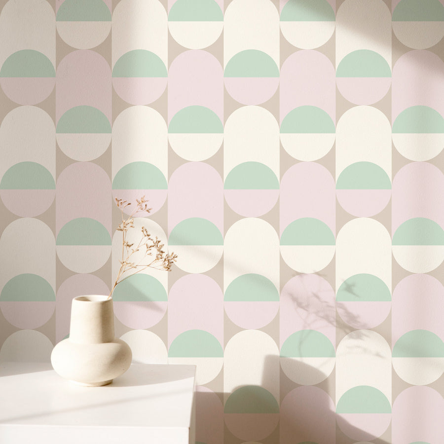 pastel pink and green circle style wallpaper design