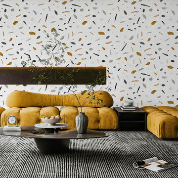 faux stone inspired removable wallpaper in living room