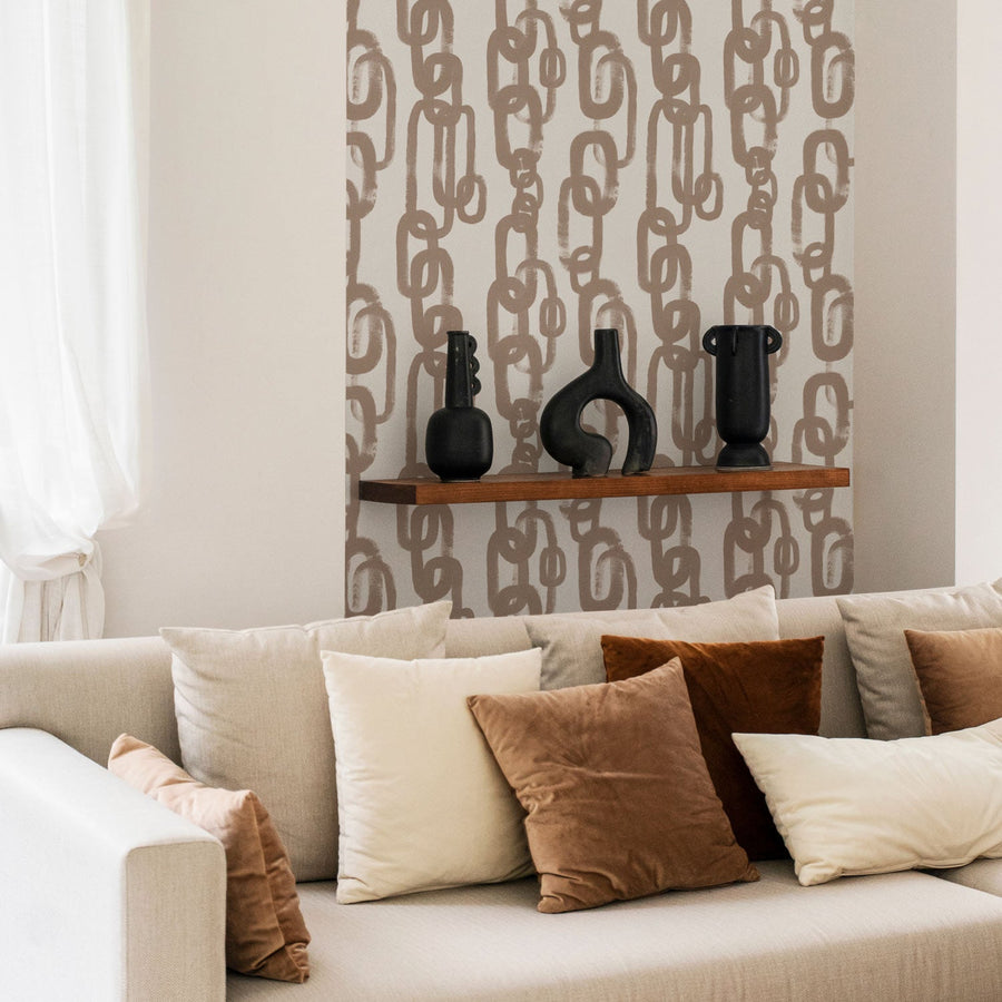 elegant chain link pattern wallpaper in living room