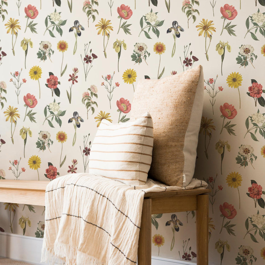 dainty floral colorful wallpaper design in entryway
