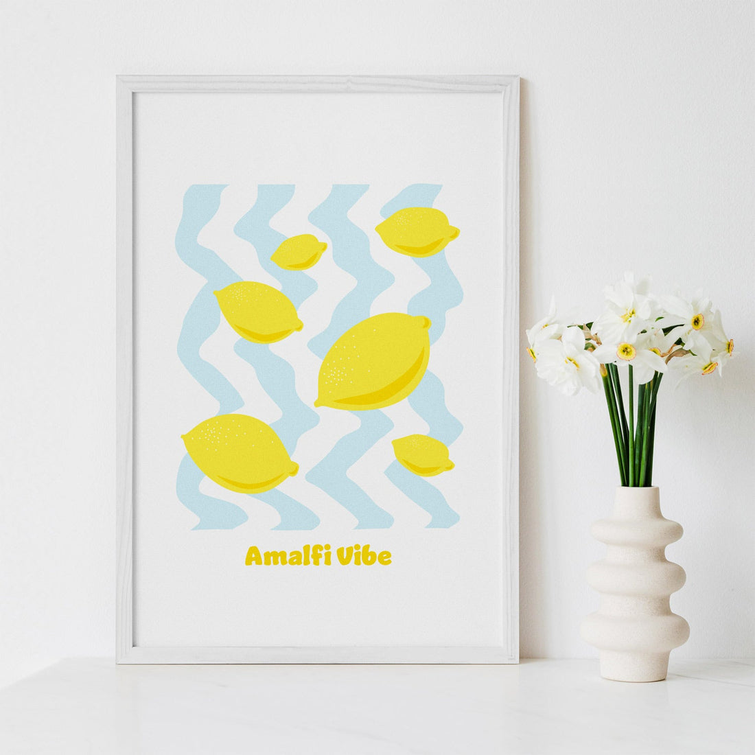 bright yellow lemon print art poster