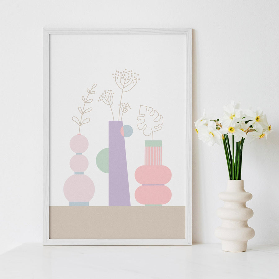 pastel floral vases print art poster