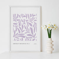 lilac color botanical leaves art print