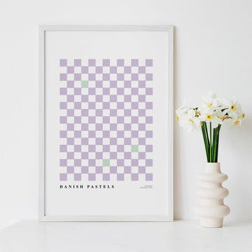 lavender checkered art poster inspired by danish pastels