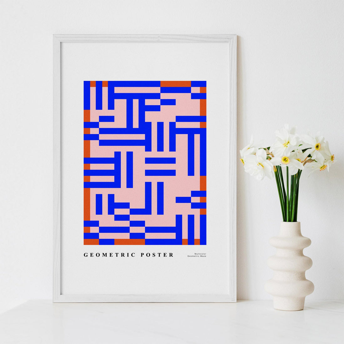 geometric poster with blue maze inspired lines