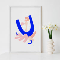 bird shaped art print in pink and blue