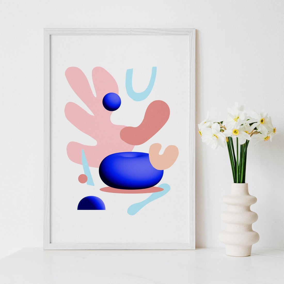 pink and blue geometric shapes inspired art print