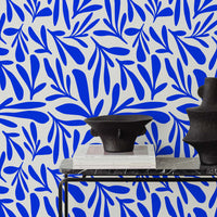 indigo blue floral print wallpaper design for home interior