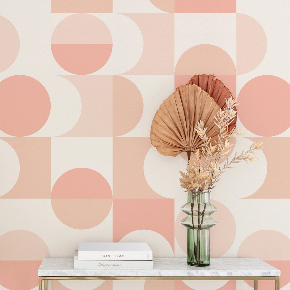 retro inspired pastel geometric shapes wallpaper design