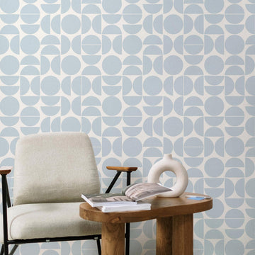 light blue geometric shapes wallpaper for seating area