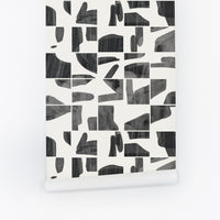 wooden design black and white geometric removable wallpaper