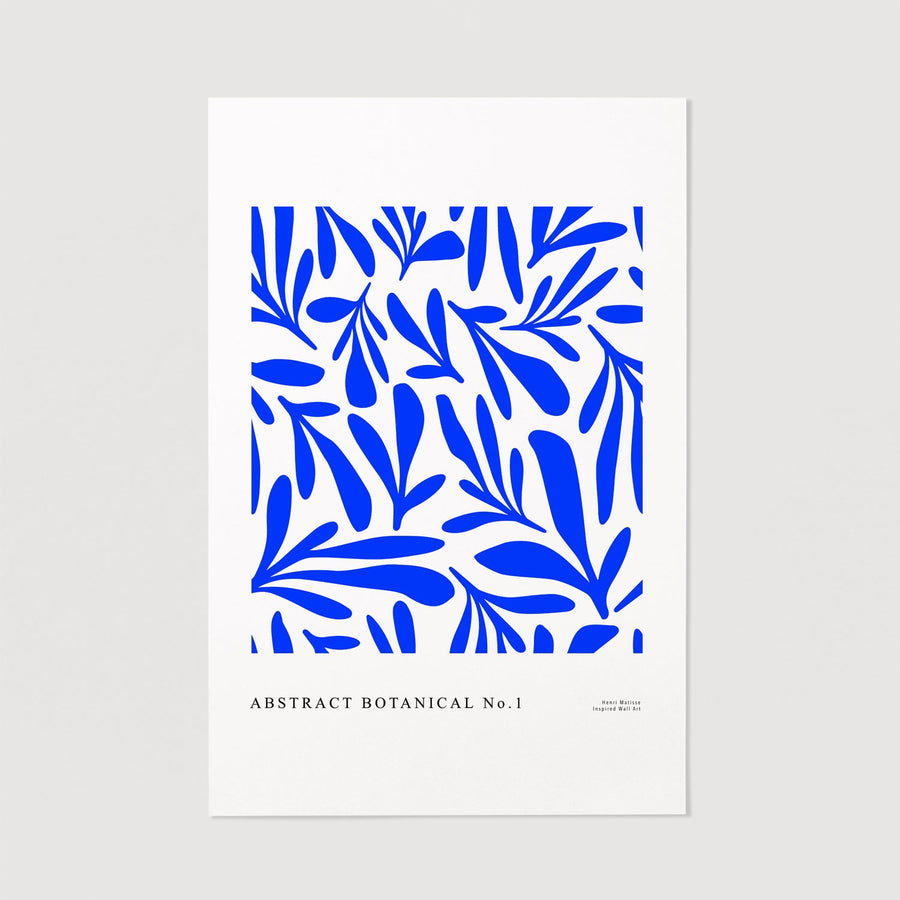 scandinavian blue botanical leaves inspired art poster
