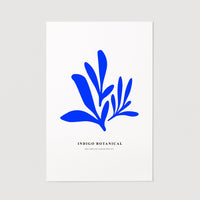 bright blue art print with leaf motif