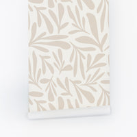 beige funky floral print peel and stick wallpaper