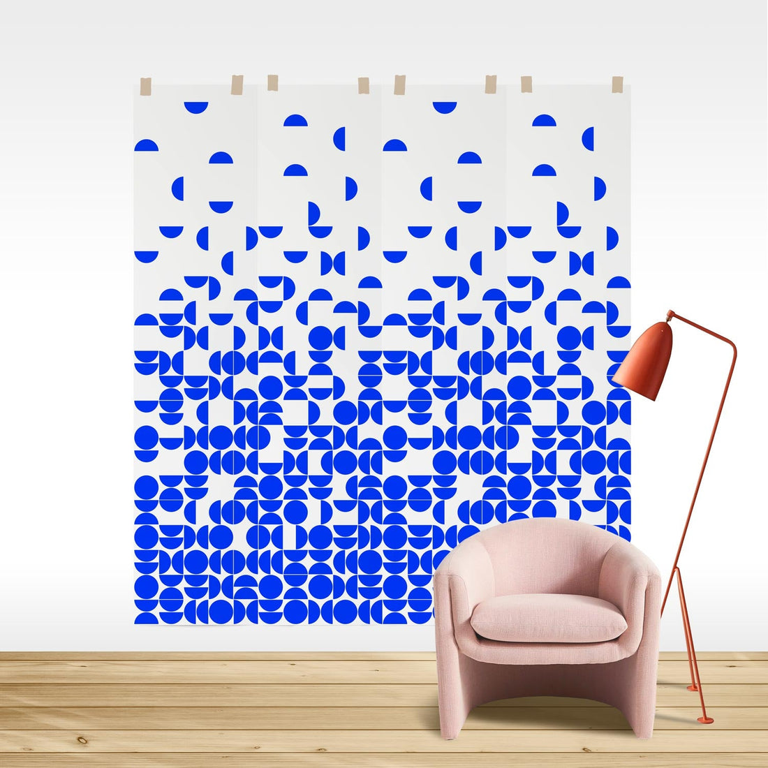 ombre inspired wall mural with geometric shapes in blue