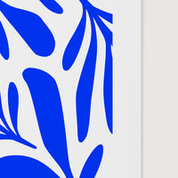 indigo blue botanical leaves art print poster close up
