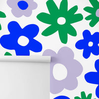 bright large floral print removable wallpaper close up