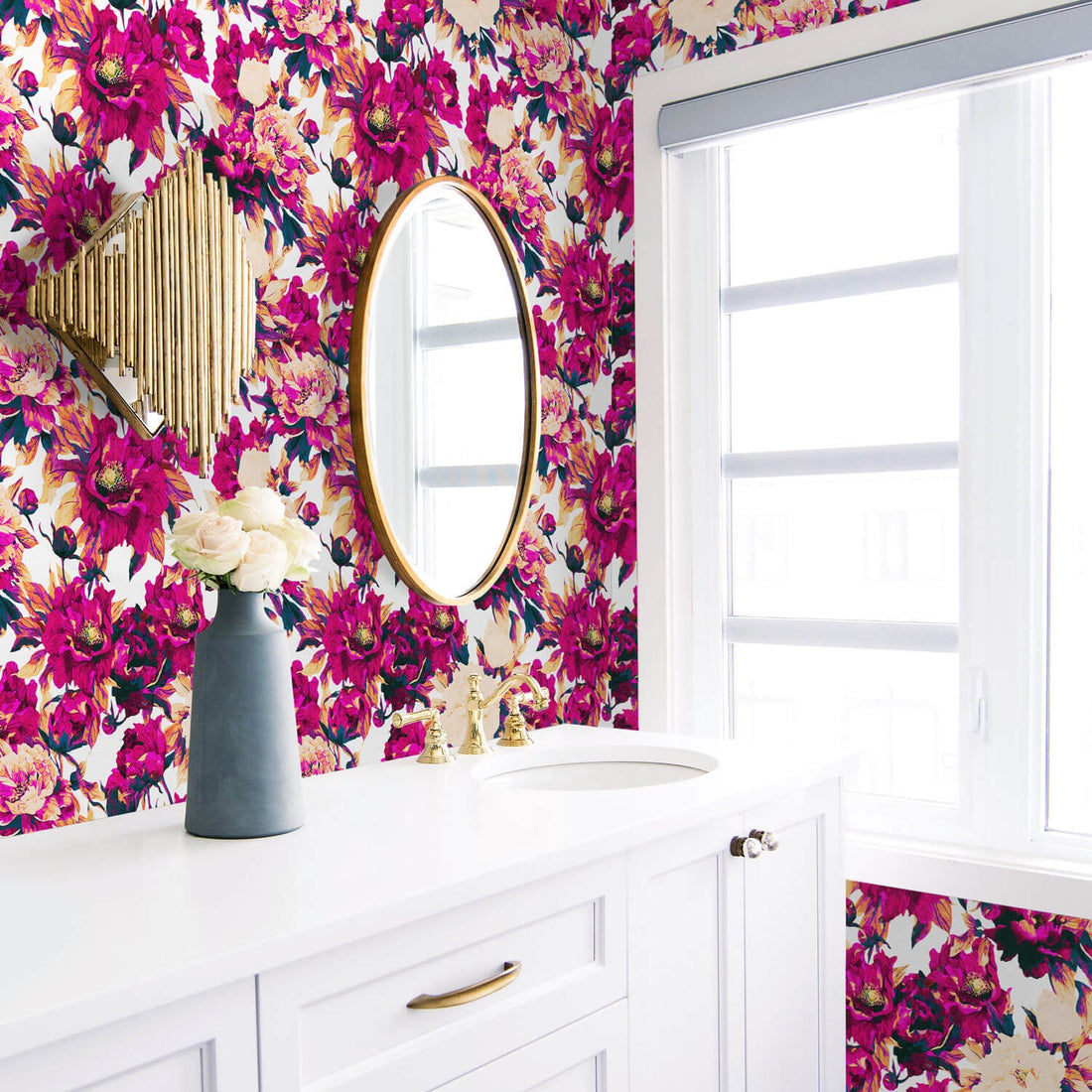 bright pink floral wallpaper for bathrooms