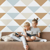 beach house kids room wallpaper with large triangle pattern