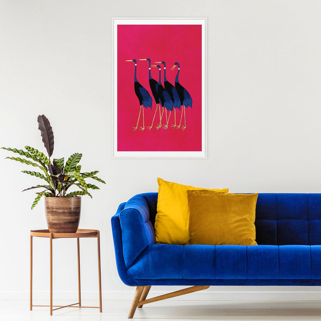 wall decor with pink and blue color birds poster