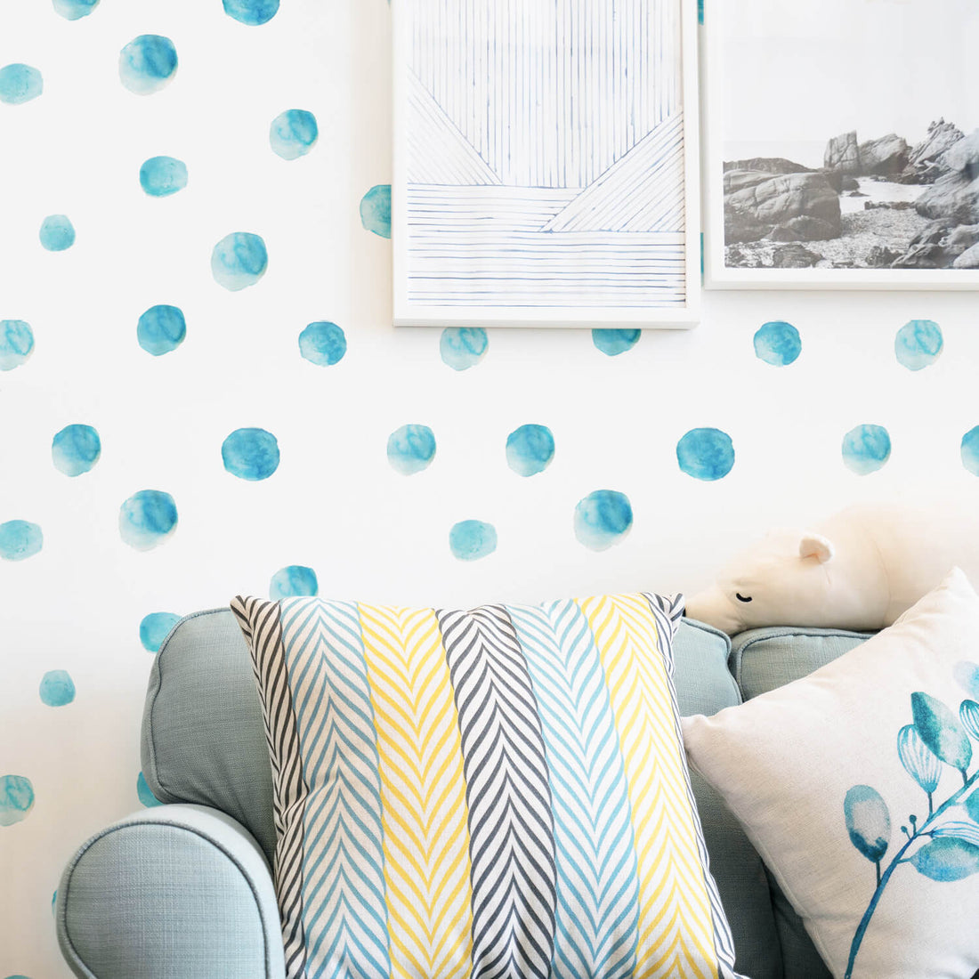 blue eclectic beach house kids room wallpaper
