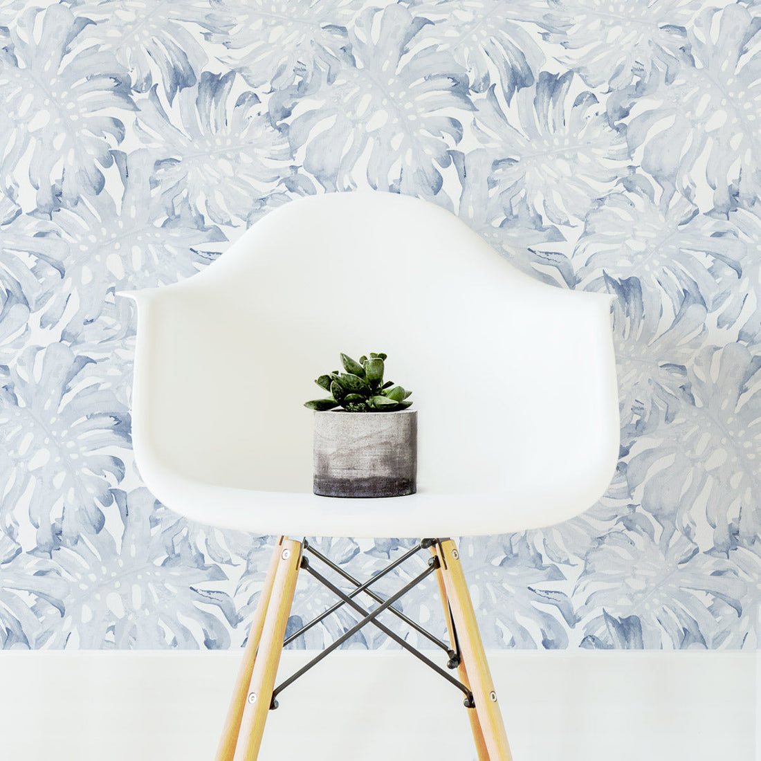 soft blue tropical inspired wallpaper design for beach house interior