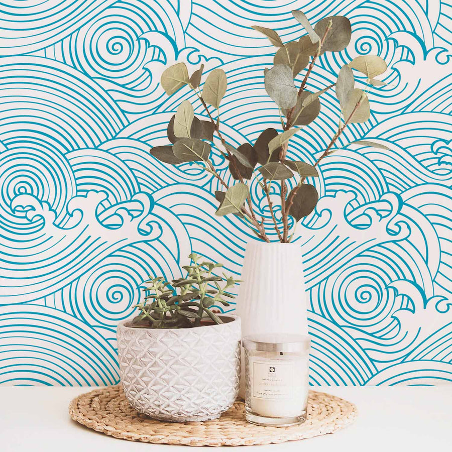 asian inspired waves pattern wallpaper