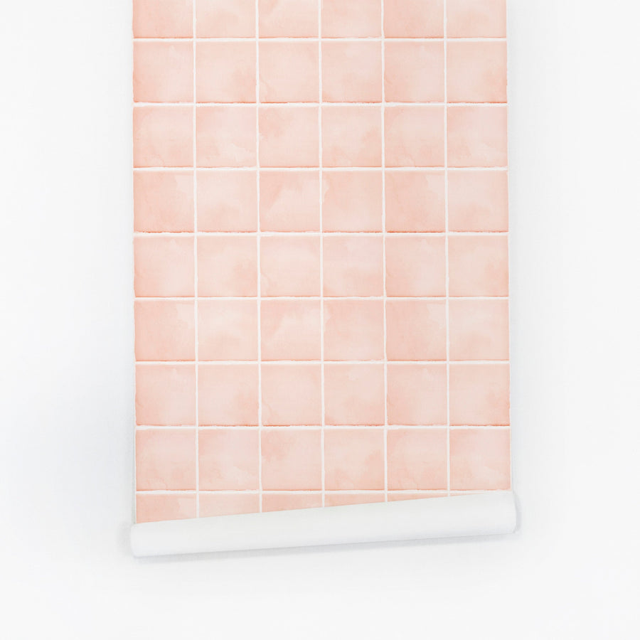 blush pink simple tiles inspired peel and stick wallpaper