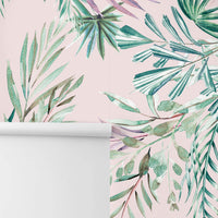 Self adhesive tropical wallpaper in blush pink colors