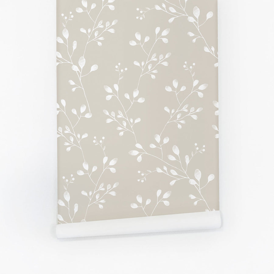 Grey floral removable wallpaper