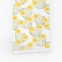 Yellow and mint cactus removable wallpaper