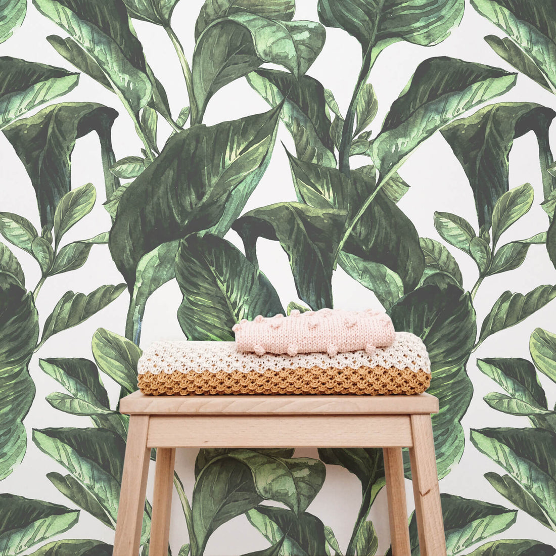 Botanical print removable wallpaper for kid's room interiors 