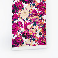 bright pink peony print removable wallpaper