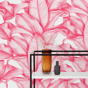 tropical pink banana leaves wallpaper