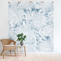 Watercolor palm leaves wall mural in light blue colors