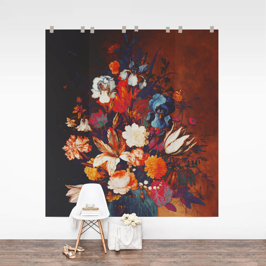 colorful removable wallpaper with vintage flowers
