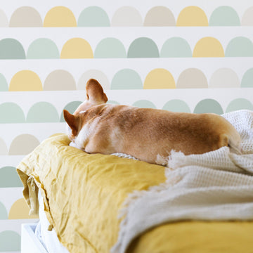 light pastel color geometric shapes wallpaper design for boys bedroom