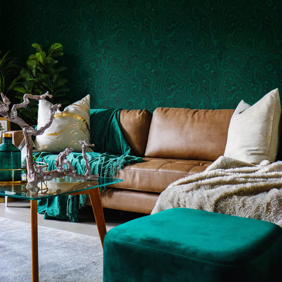 dark green wallpaper in living room