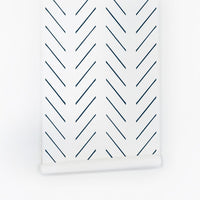 simple herringbone stripes print removable wallpaper in navy blue