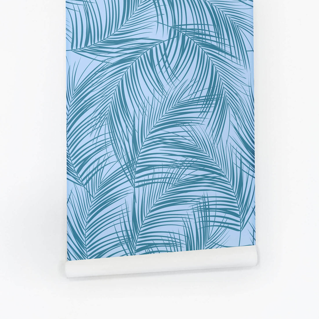 blue palm leaves removable wallpaper