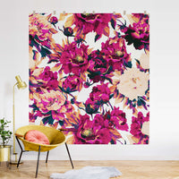 eclectic bright pink floral wall mural