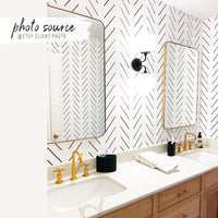 modern black and white chevron inspired wallpaper for bathroom interior