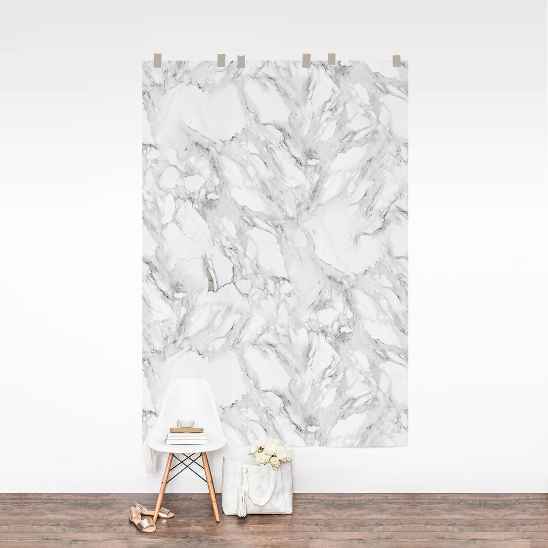 Repeating wall mural with white marble pattern