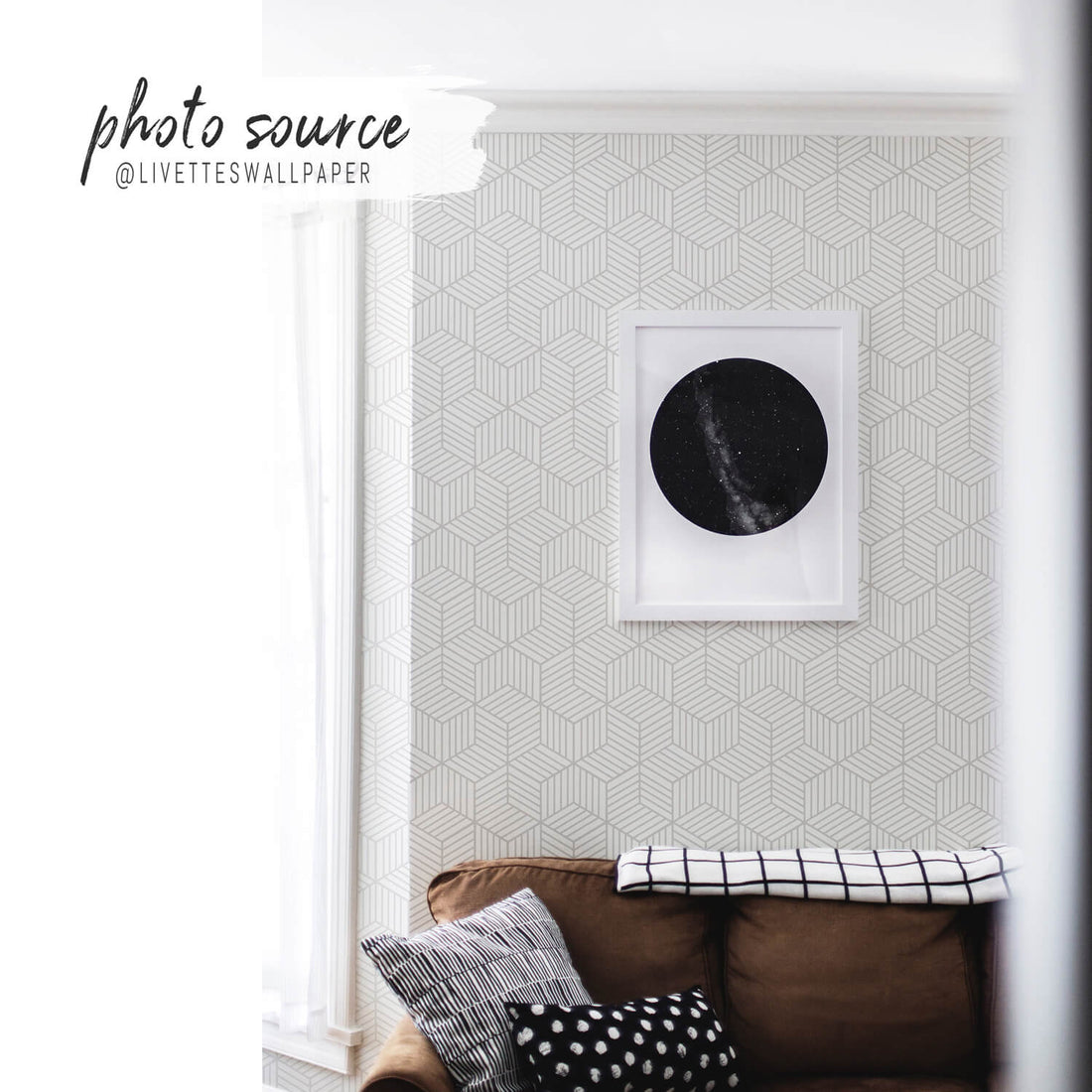 Modern geometric removable wallpaper for living room interior