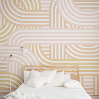 retro style geometric lines wallpaper in pastel for modern bedroom interior design