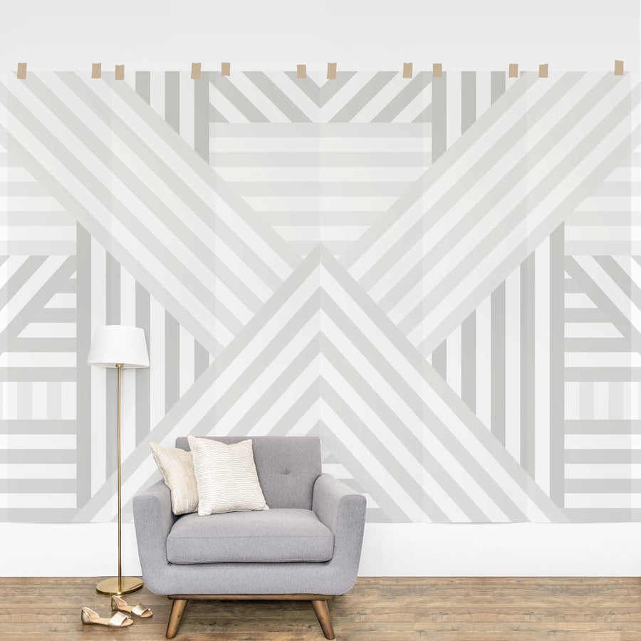 neutral geometric wallpaper for white scandinavian interior style designlight grey neutral stripes wall mural design for modern interior