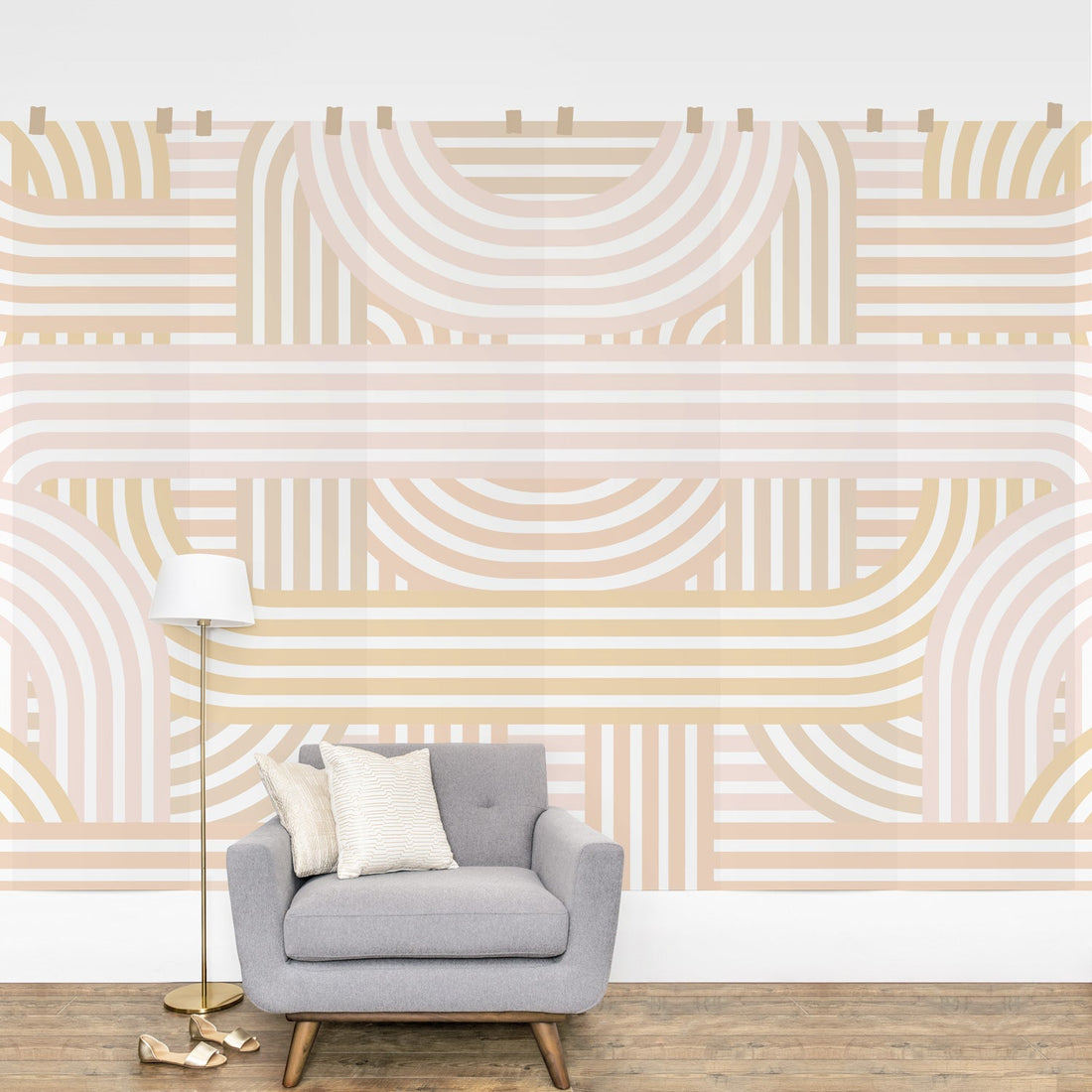oversized lines pattern wall mural in pastel colors