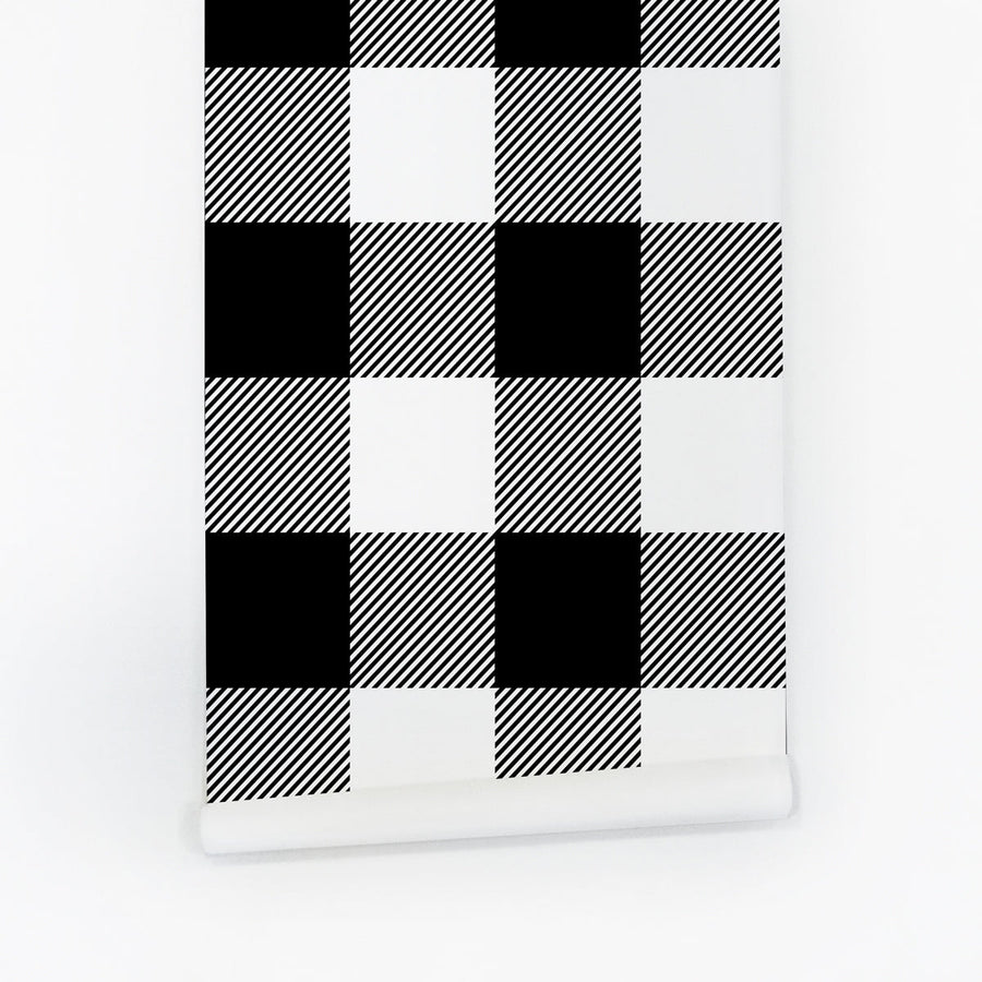 Black and white plaid temporary wallpaper