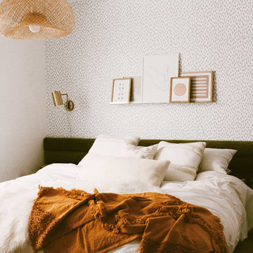 light grey tiny dots printed wallpaper bedroom interior