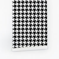 Classic black and white houndstooth accent wall for renters